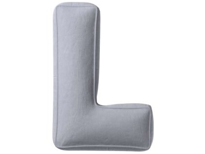 Šedý sametový polštář písmeno L 40 cm
