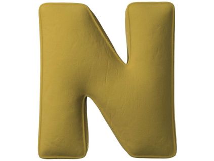 Olivově zelený sametový polštář písmeno N 40 cm