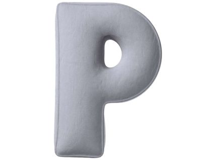 Šedý sametový polštář písmeno P 40 cm