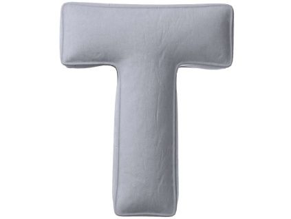 Šedý sametový polštář písmeno T 40 cm