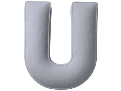 Šedý sametový polštář písmeno U 40 cm