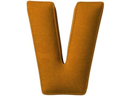 Cihlově oranžový sametový polštář písmeno V 40 cm
