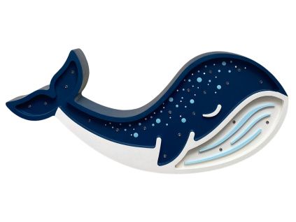 Modrá dřevěná dětská LED lampa Velryba 44,5 cm