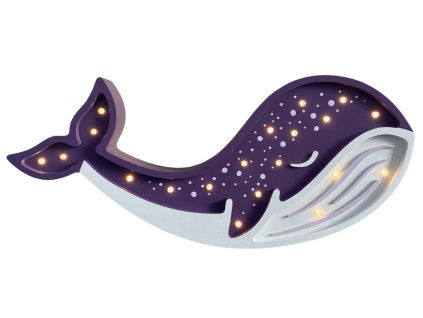 Fialová dřevěná dětská LED lampa Velryba 44,5 cm