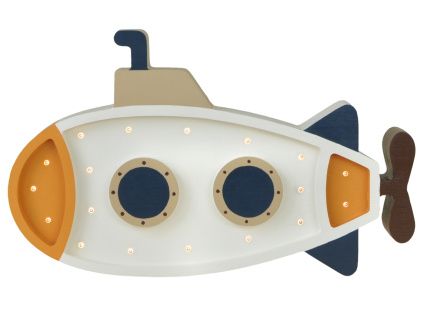 Bílá dřevěná dětská LED lampa Ponorka 40 cm