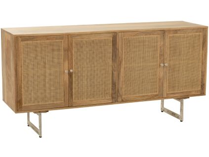 Dřevěná komoda J-line Weav 170 x 45 cm s ratanovým výpletem