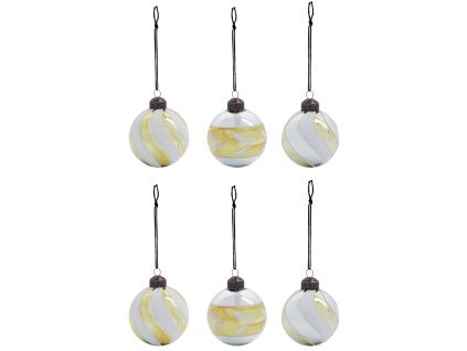 Set šesti zlato-stříbrných skleněných vánočních ozdob Glowi 6 cm