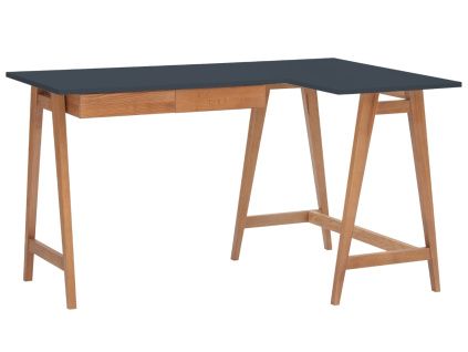 Tmavě šedý lakovaný rohový pracovní stůl RAGABA LUKA 135 x 85 cm s dubovou podnoží, pravý