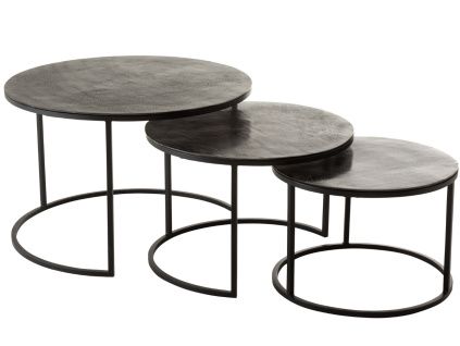 Set tří černých kovových konferenčních stolků J-line Hugle 75,5/59/50 cm