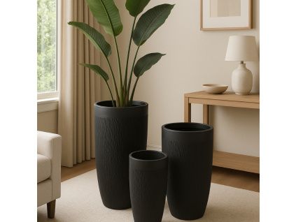 Set tří černých keramických květináčů J-line Geramio 72/58/46 cm
