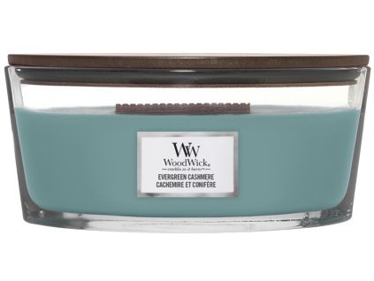 Vonná svíčka WoodWick loď, Evergreen Cashmere