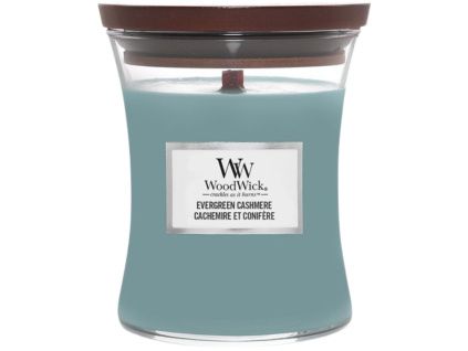 Střední vonná svíčka WoodWick, Evergreen Cashmere