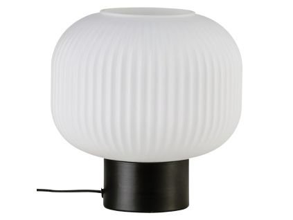 Opálově bílá skleněná stolní lampa Milford s kovovou podstavou