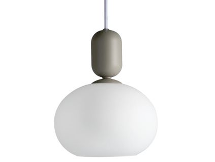 Opálově bílé skleněné závěsné světlo Notti 20 cm s béžovým zavěšením