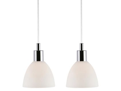 Set dvou opálově bílých skleněných závěsných světel Ray 12 cm se stříbrným zavěšením