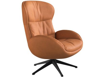 Koňakově hnědé kožené lounge křeslo FLEXLUX HAZE