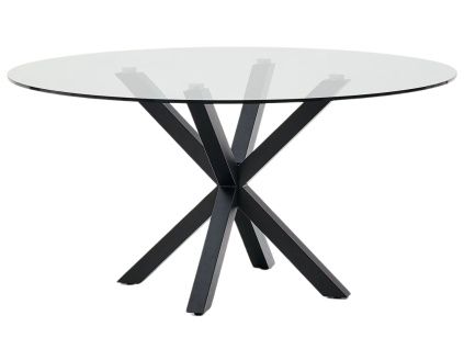 Skleněný jídelní stůl Kave Home Argo 150 cm s černou kovovou podnoží