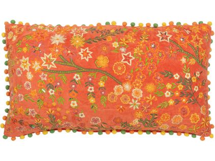Oranžový sametový polštář J-line Florry 65 x 35 cm