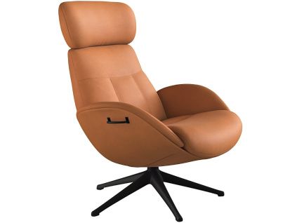 Koňakově hnědé kožené lounge křeslo FLEXLUX ELEGANT