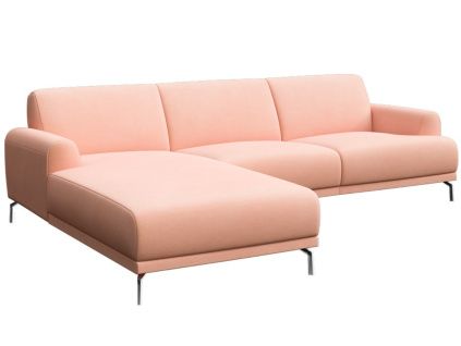 Světle růžová sametová rohová pohovka MESONICA Puzo 240 cm, levá