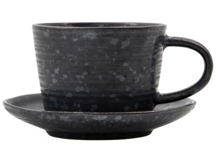 Černý kameninový šálek s podšálkem Pion 230 ml