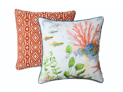 Bílo-oranžový set dvou venkovních povlaků na polštář Marine Aztec