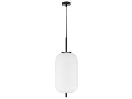 Opálově bílé skleněné závěsné světlo Nova Luce Lato 22 cm s černým zavěšením