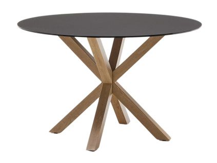 Matně černý skleněný jídelní stůl Kave Home Argo 120 cm s přírodní kovovou podnoží