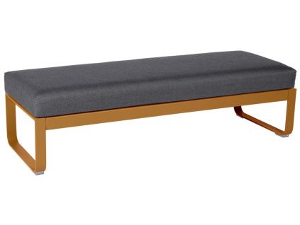 Tmavě šedá čalouněná lavice Fermob Bellevie 148 cm s hnědou podnoží