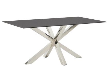 Matně černý skleněný jídelní stůl Kave Home Argo 160 x 90 cm s nerezovou podnoží