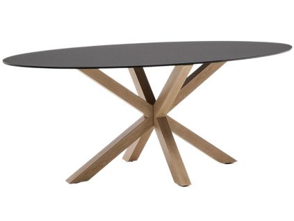 Matně černý skleněný jídelní stůl Kave Home Argo 200 x 100 cm s přírodní kovovou podnoží