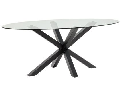 Skleněný jídelní stůl Kave Home Argo II. 200 x 100 cm s černou kovovou podnoží