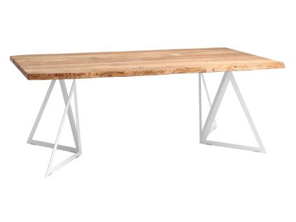 Přírodní masivní jídelní stůl Geometric 200x100 cm s bílou podnoží