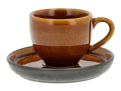 Hnědý kameninový hrnek s podšálkem Glazio 70 ml