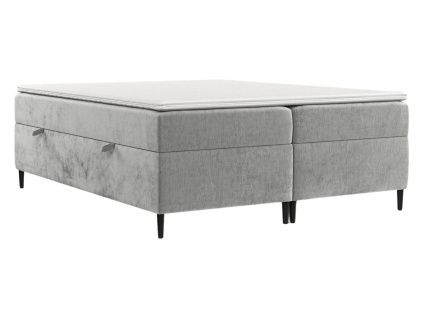 Světle šedá čalouněná postel boxspring ARAYA 200 x 200 cm