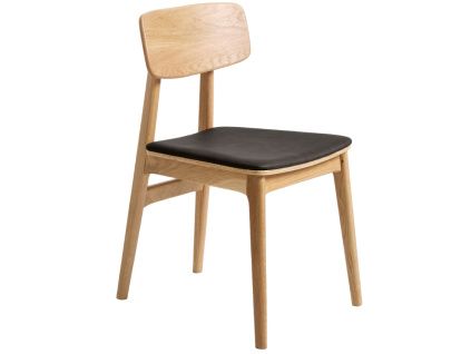 Dubová jídelní židle Unique Furniture Livo s černým koženkovým sedákem