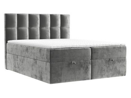 Šedá čalouněná postel boxspring ESSENCE 200 x 200 cm