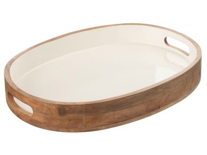 Hnědo-bílý dřevěný podnos J-line Mane 50 x 37 cm