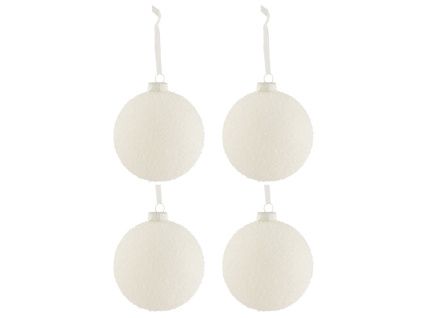 Set čtyř bílých skleněných vánočních ozdob J-line Mondria 12 cm