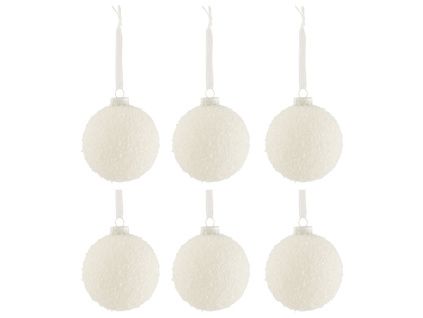 Set šesti bílých skleněných vánočních ozdob J-line Mondria 8 cm