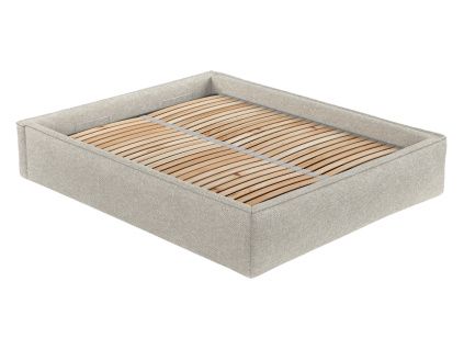 Šedo-béžová čalouněná dvoulůžková postel ALVAR L 200 x 200 cm s úložným prostorem