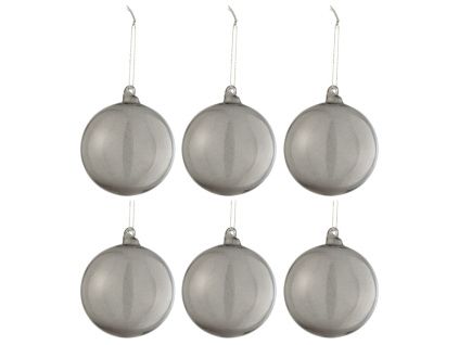 Set šesti šedých skleněných vánočních ozdob J-line Ivory 8 cm