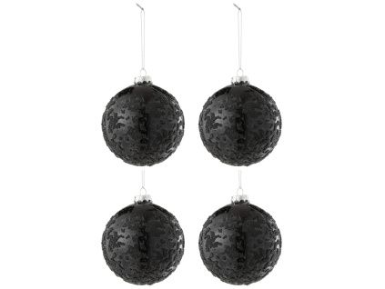 Set čtyř černých skleněných vánočních ozdob J-line Velvet 10 cm