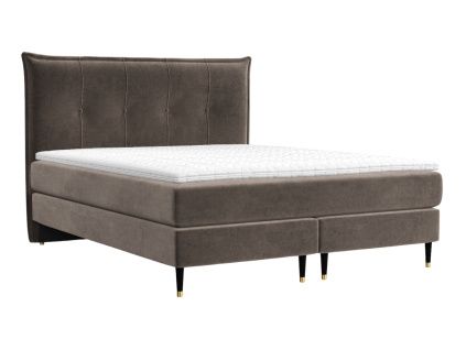 Hnědá sametová postel boxspring DUNA 140 x 200 cm