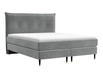 Šedá sametová postel boxspring DUNA 180 x 200 cm