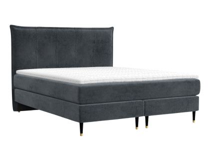 Antracitová sametová postel boxspring DUNA 180 x 200 cm