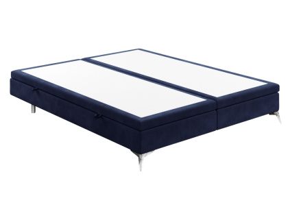 Modrá sametová dvoulůžková postel FIR 140 x 200 cm s úložným prostorem