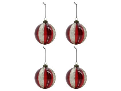 Set čtyř červeno-stříbrných skleněných vánočních ozdob Mult 10 cm