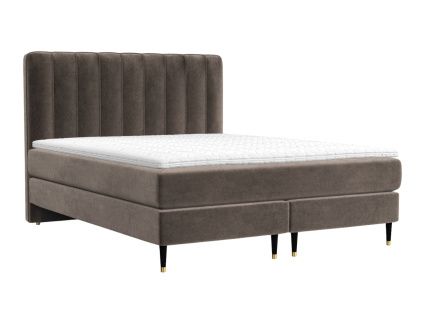 Hnědá sametová postel boxspring KOBBE 200 x 200 cm