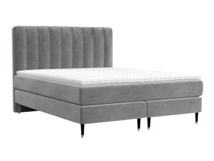 Šedá sametová postel boxspring KOBBE 160 x 200 cm